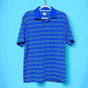 Lone Cypress by Pebble Beach mens Polo Golf Shirt Blue Striped Casual Pullover L